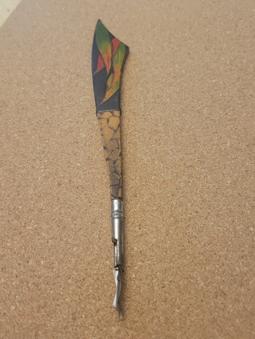 Vintage Painted Wood Hand Carved Combined Letter Opener & Dip Pen Esterbook #442